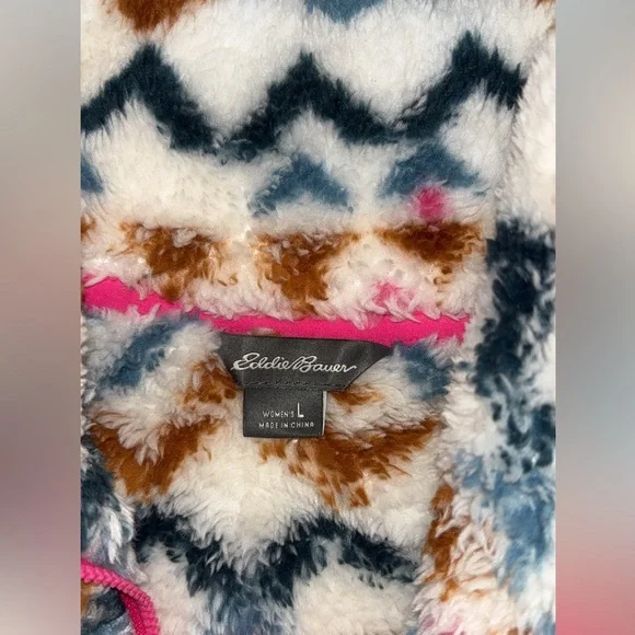 Eddie Bauer Faux Fur Mosaic Halfzip Pullover Sweater - Picture 4 of 5